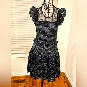 New without tags Aqua dress, navy with white polkadots and black lace